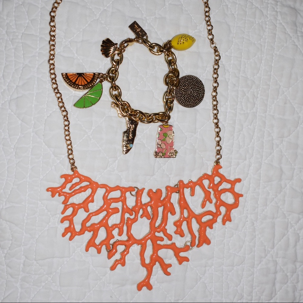 Coral Enamel Necklace and Lilly Pulitzer Bracelet